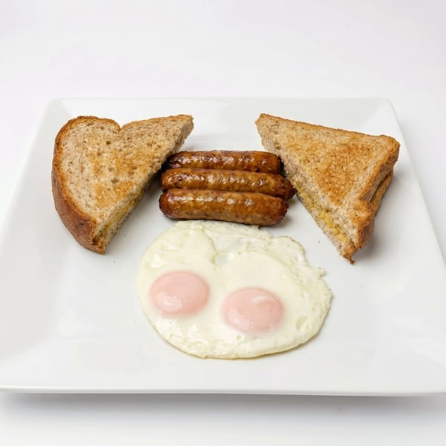 #8 2 Eggs, Meat and Toast.