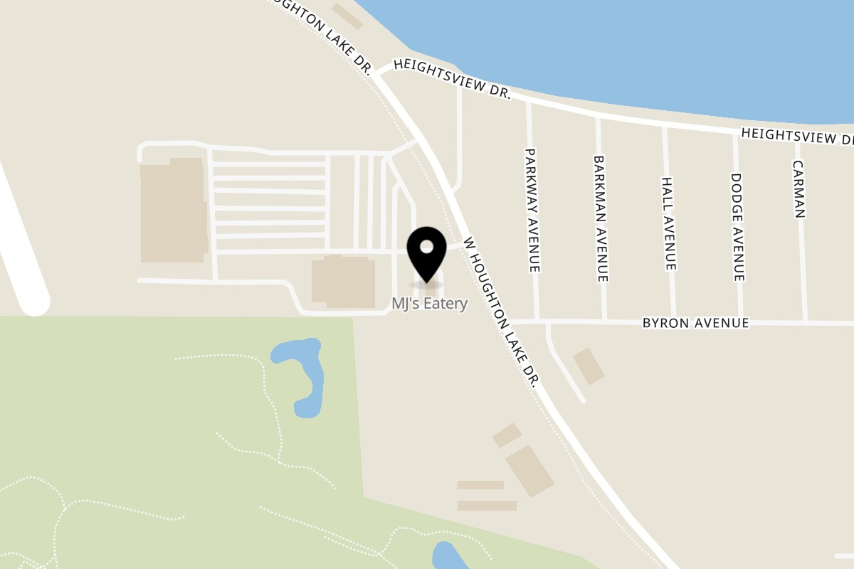 Map showing the location of MJ's Eatery on 8111 W Houghton Lake Dr in Houghton Lake